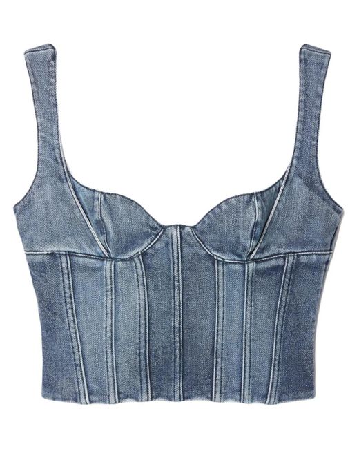 Off-White c/o Virgil Abloh Blue Cropped Bustier-Top Aus Denim