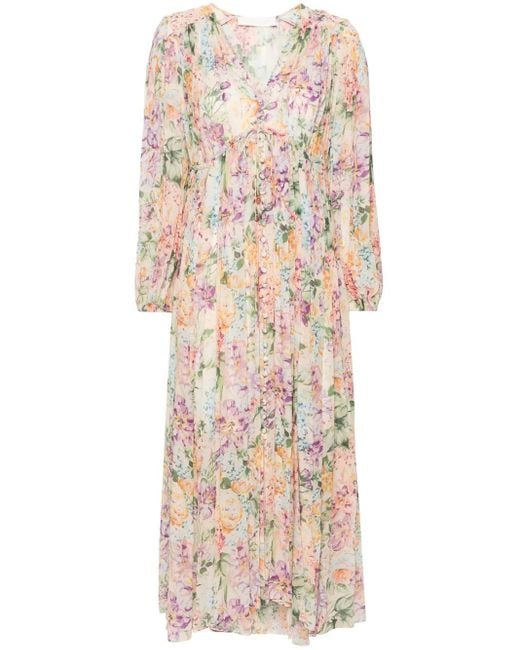 Zimmermann Natural Multicolour Floral Viscose Long-Sleeved Dress