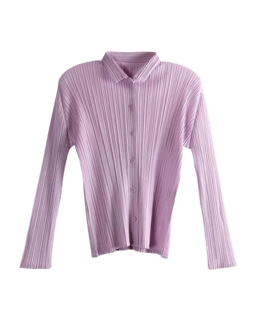 Pleats Please Issey Miyake Purple Pleated Buttoned Top