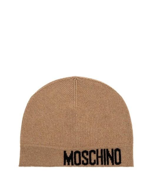 Moschino Brown Logo-Detail Beanie Hat