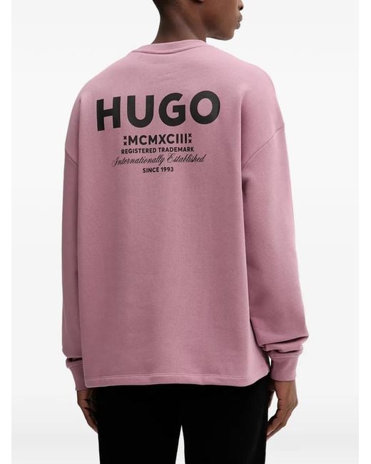 HUGO Pink Logo-Print Sweatshirt for men