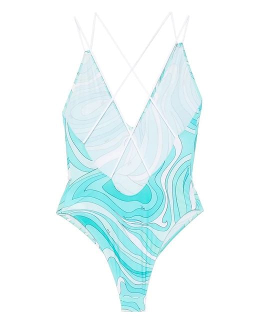 Emilio Pucci Blue V-Neck Swimsuit