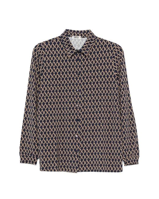 Siyu Gray Geometric-Print Button-Up Shirt