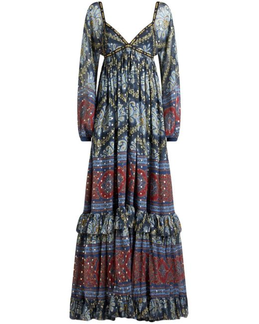 Etro Blue Paisley-print Silk-blend Maxi Dress