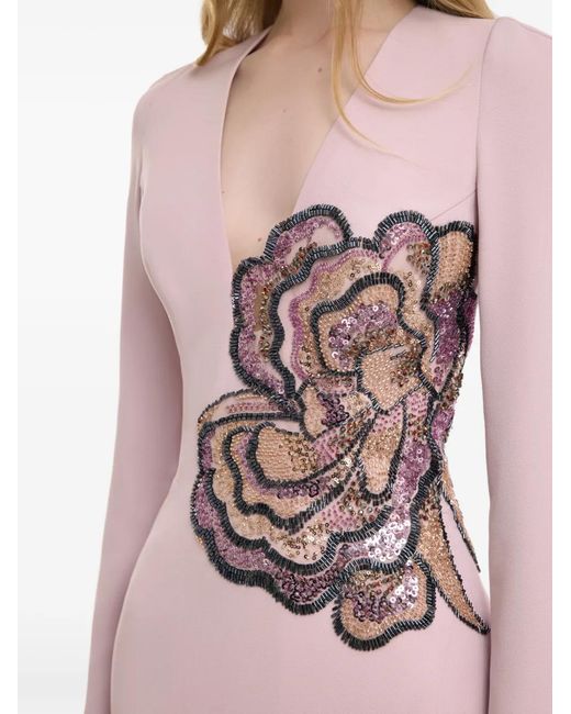 Gemy Maalouf Pink Beaded V-Neck Maxi Dress