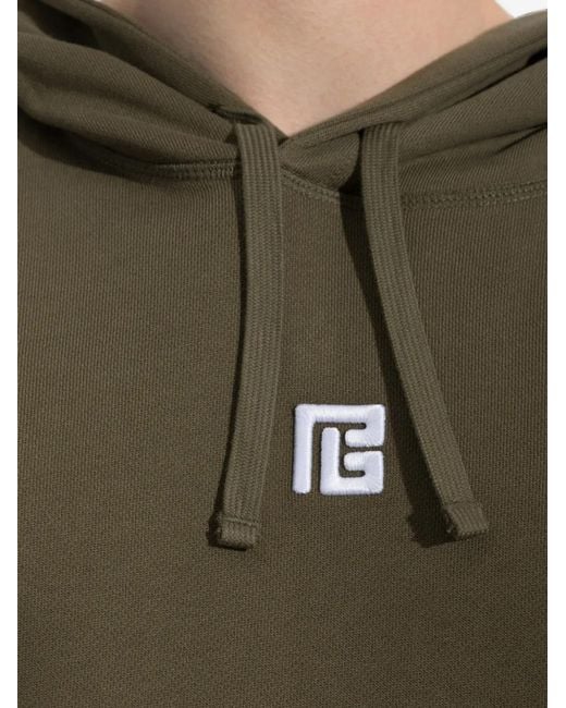 Balmain Green Logo-Detail Drawstring Hoodie for men