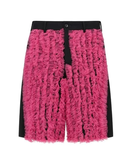 Comme des Garçons Pink Ruffled Tulle-Panelled Bermuda Shorts for men