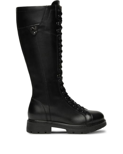 Nero Giardini Black Lace-Up Leather Boots