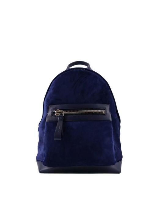 Tom Ford Blue Zipped Velvet Backpack for men