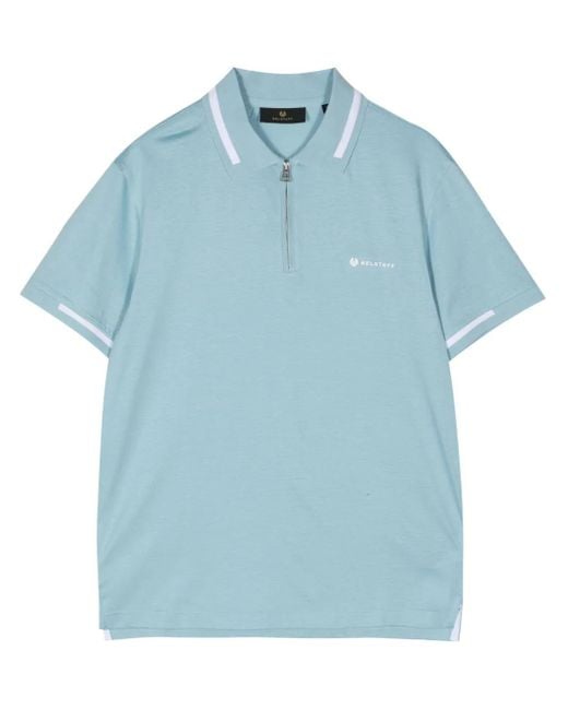 Belstaff Blue Logo-Print Cotton Polo Shirt for men