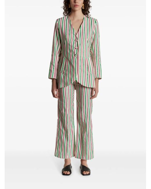 D'Estree White Yoshi Striped Pattern Trousers
