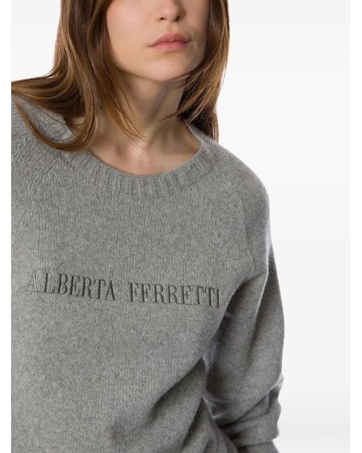 Alberta Ferretti Gray Logo-Embroidered Sweater