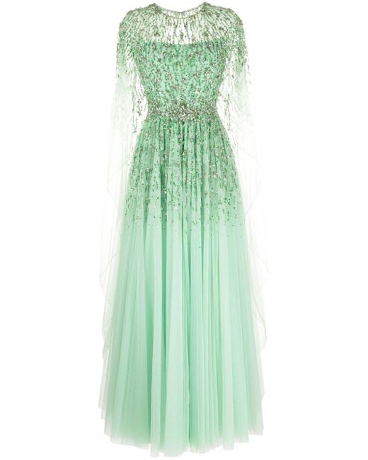 Jenny Packham Green Ursula Cape-design Dress