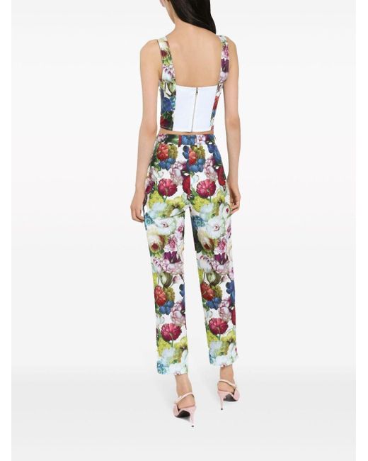 Dolce & Gabbana White Cropped-Hose mit Blumen-Print