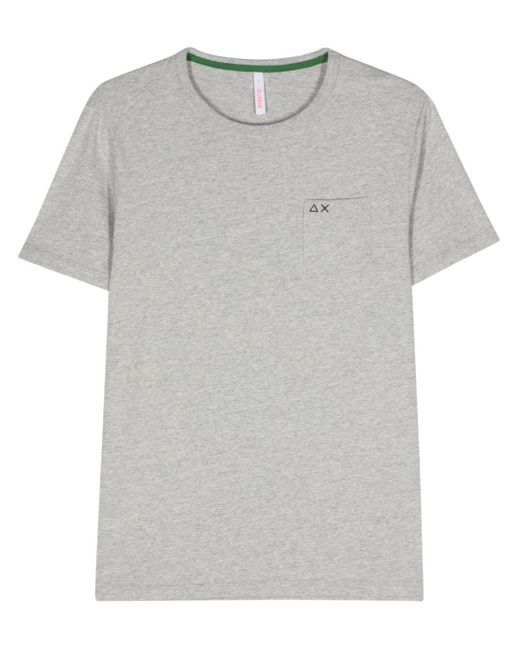 Sun 68 Gray Logo-embroidered Cotton T-shirt for men