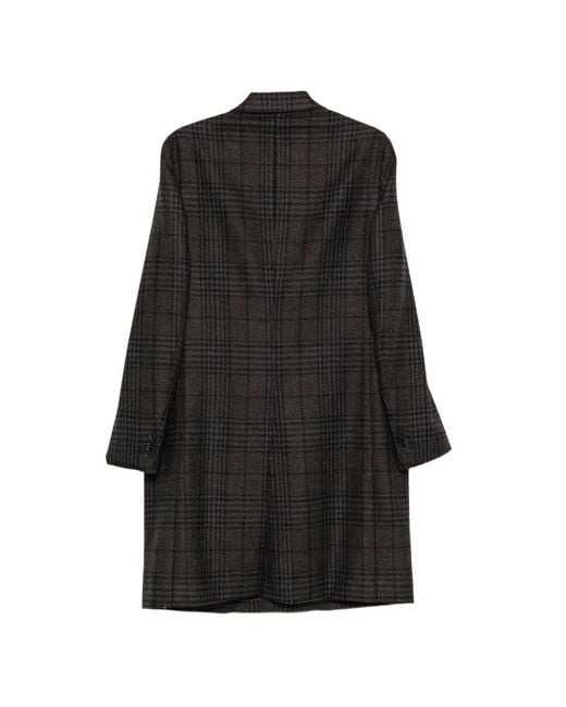Caruso Black Checked Single-Breasted Coat for men