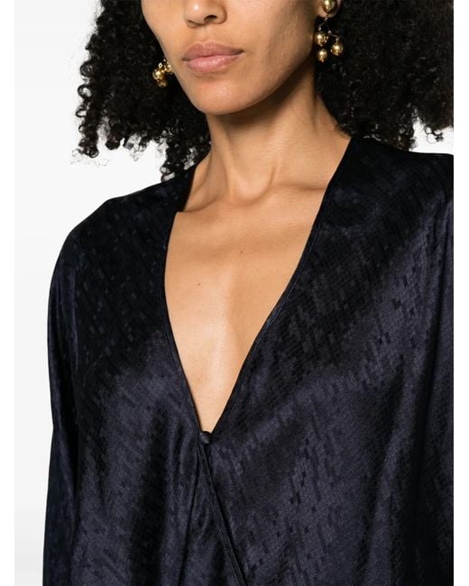 Forte_forte Blue Fluid Jacquard Kimono Shirt Clothing