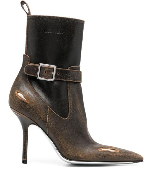 DSquared² Brown 100Mm Distressed Pointed-Toe Ankle Boots