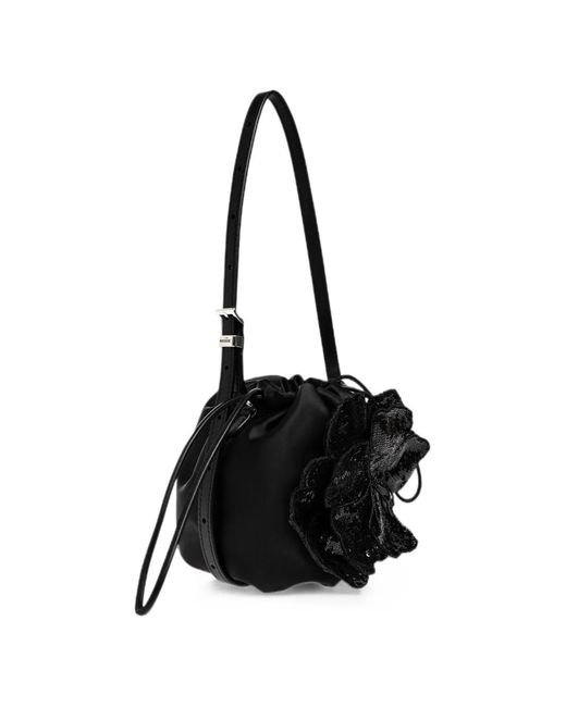 ROTATE BIRGER CHRISTENSEN Black Sequin-Embellished Floral-Applique Bucket Bag