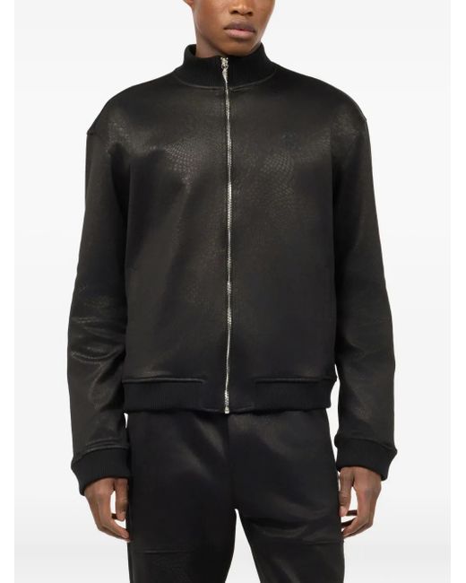 Roberto Cavalli Black Snake-Print Bomber Jacket for men