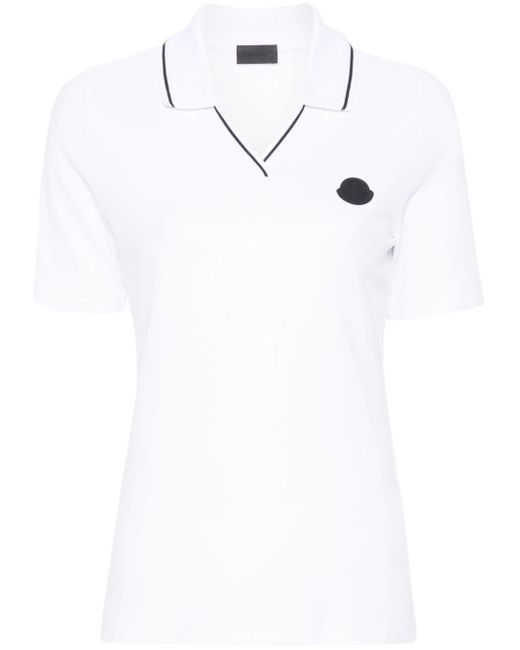 Moncler White Logo-Appliqué Polo Shirt