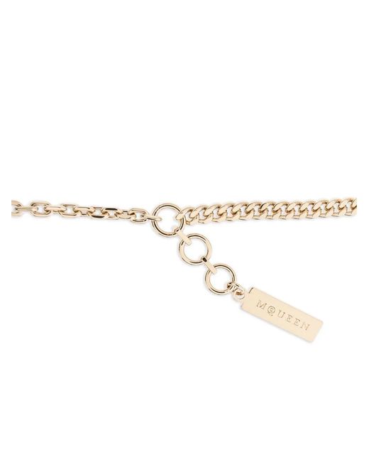 McQueen White Wishbone-Plaque Chain Hand Bracelet