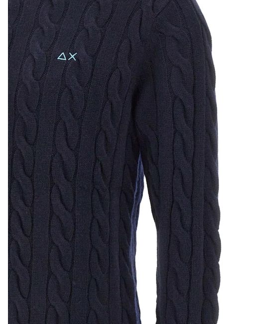 Sun 68 Blue Cable-Knit Logo Sweater for men