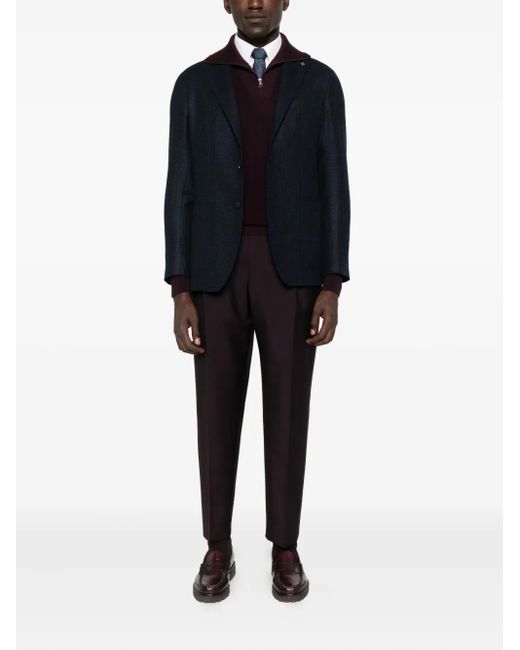 Tagliatore Blue Houndstooth Wool Jacket for men