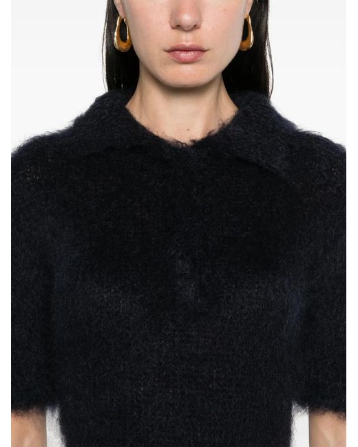 Marni Black Brushed-Effect Polo Top