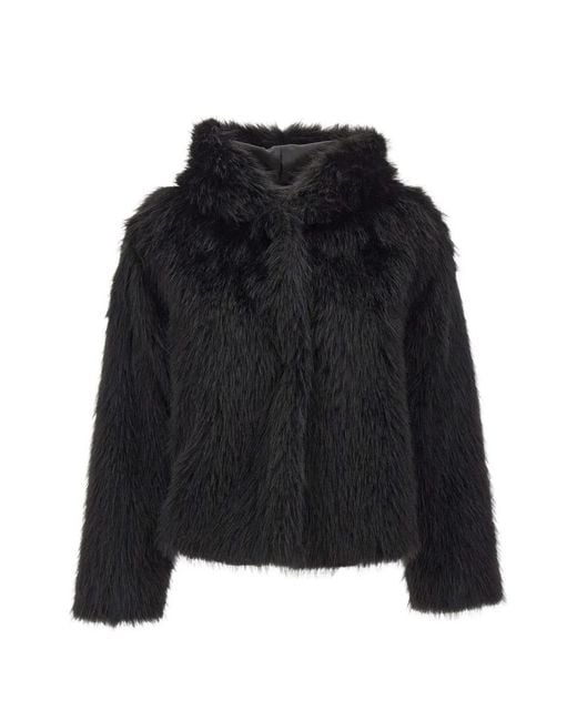 Kaos Black Faux-Fur Hooded Jacket