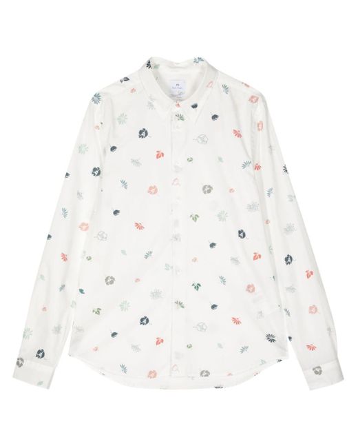 PS by Paul Smith White Floral-print Organic-cotton Shirt for men