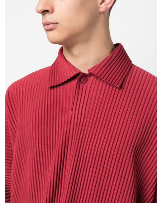 Homme Plissé Issey Miyake Pleated Long-sleeved Polo Shirt in Homme Plissé Issey Miyake Pleated Long-sleeved Polo Shirt in