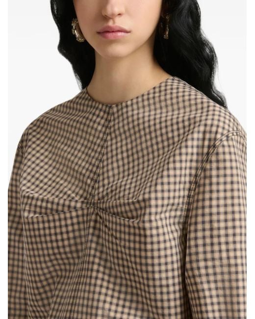 Marni Natural Checked Poplin Top With Ruched Front