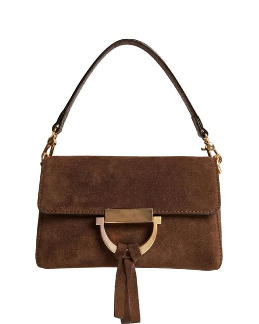 Poche Paris Brown Suede Tassel-Detail Shoulder Bag