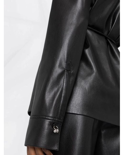 Nanushka Black Faux-Leather Dangling-Button Shirt