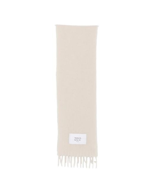 Maison Kitsuné White Fringed Logo-Patch Scarf for men