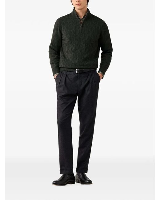 Hackett Black Cable-Knit Quarter-Zip Sweater for men