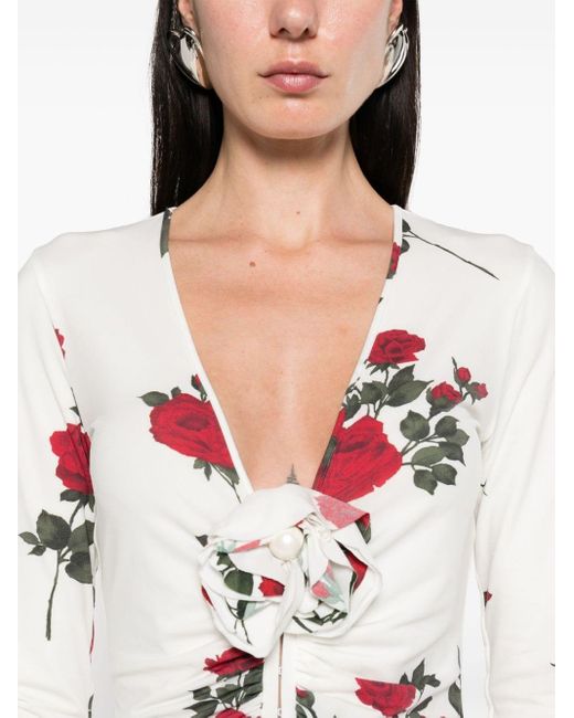 Magda Butrym White Rose-print Ruched Top