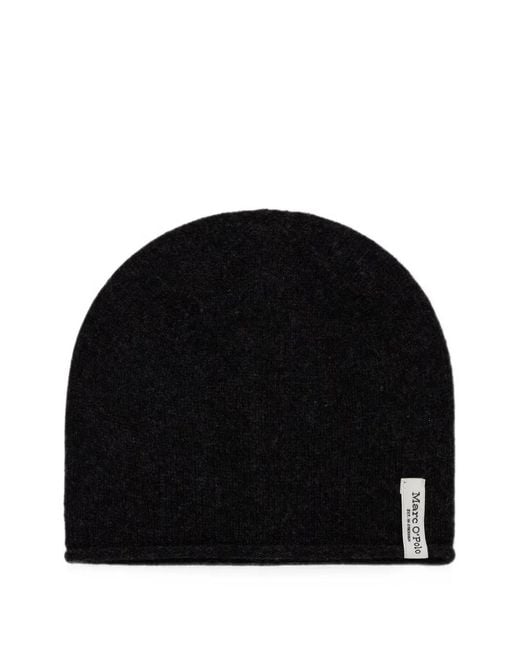Marc O' Polo Black Knitted Rolled-Edge Beanie Hat