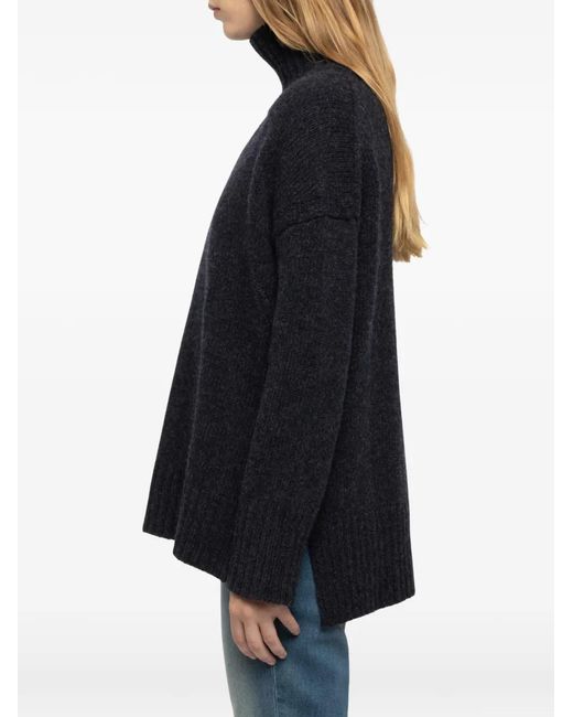 Zadig & Voltaire Blue Bleeza High-Neck Logo-Embroidered Wool Sweater