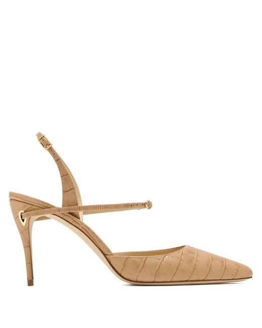 JENNIFER CHAMANDI White Vittorio Crocodile-Effect Buckled Pumps
