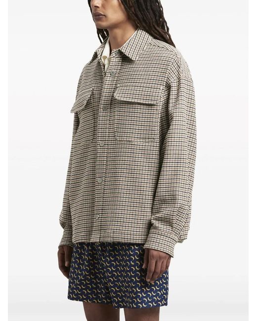 Palm Angels Gray Logo-Print Checked Overshirt for men