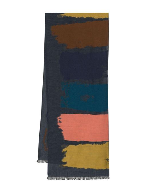 Paul Smith Blue Painted Stripe Cotton-blend Scarf for men