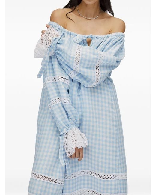 Sleeper Blue Checked Midi Dress