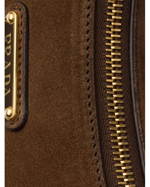 Prada Brown Mini Arqué Suede Shoulder Bag