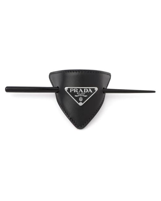 Prada Black Triangle-Logo Leather Hair Clip