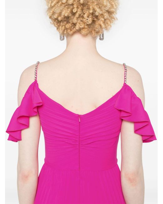 Nissa Pink Kristallverziertes Kleid mit Falten