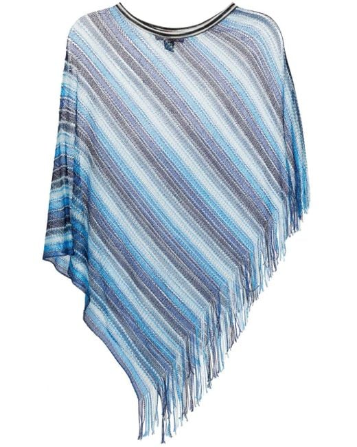 Missoni Blue Fringe-detail Striped Poncho