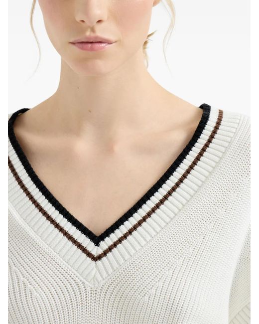 Brunello Cucinelli White Organza-Sleeves Sweater