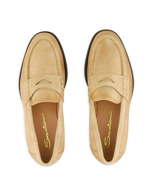 Santoni Natural Penny Suede Loafers